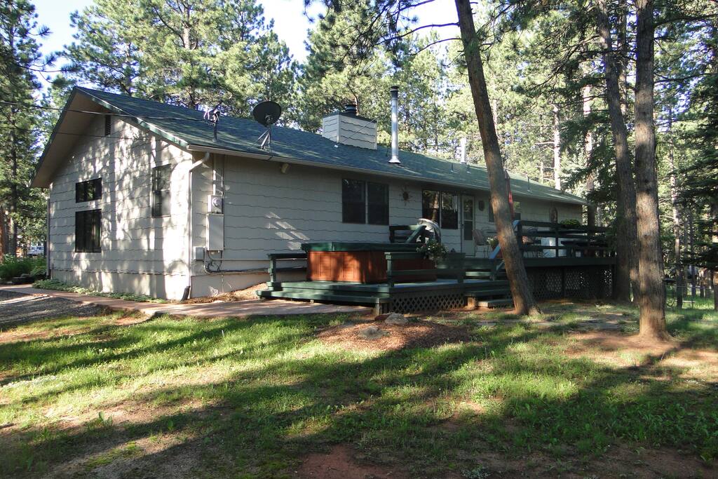 Back deck with large hot tub