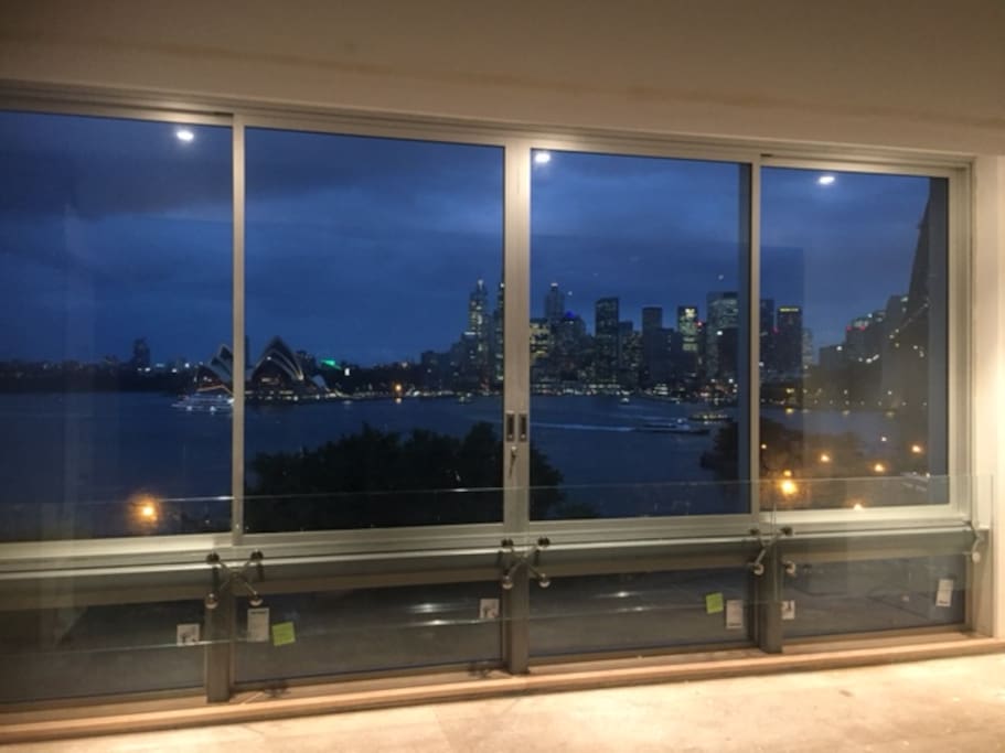 Night time view from lounge to Harbour