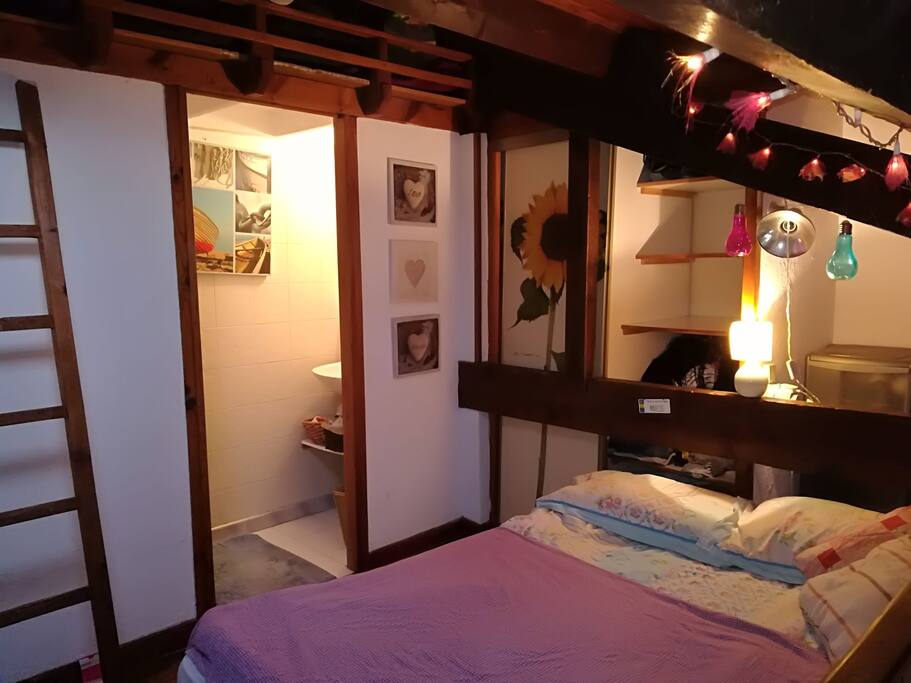 Bedroom and bathroom space.