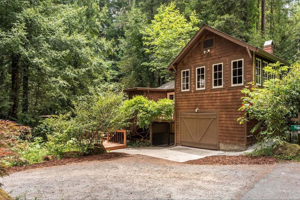 Beautiful garden nestled in a Redwood grove. Camellias and Rhododendrons add seasonal color.