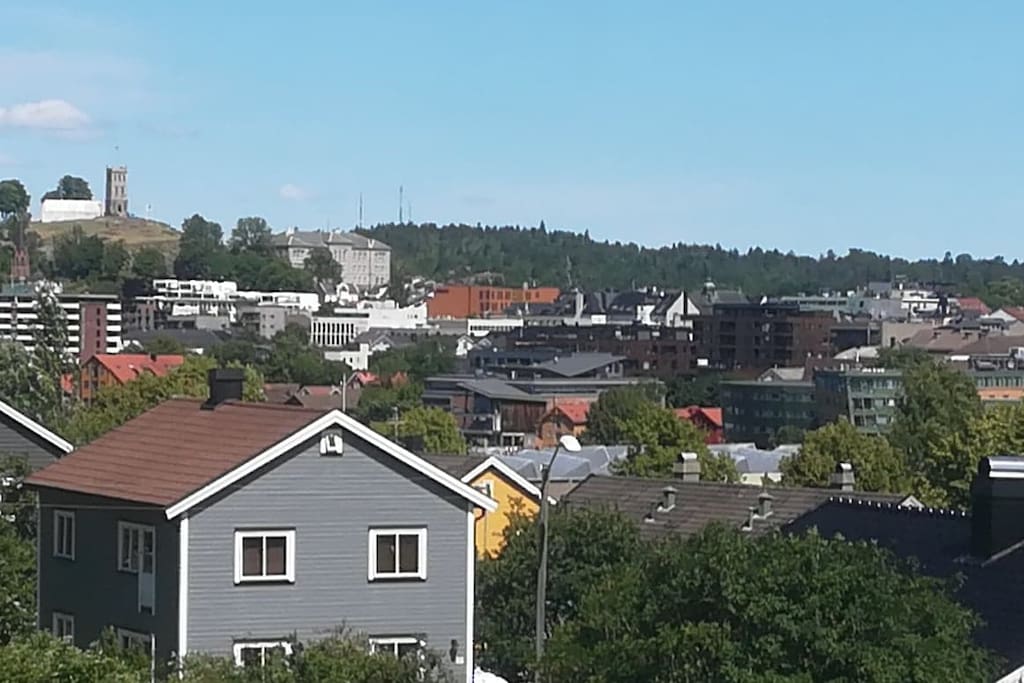Utsikt fra stuevindu med slottsfjellet