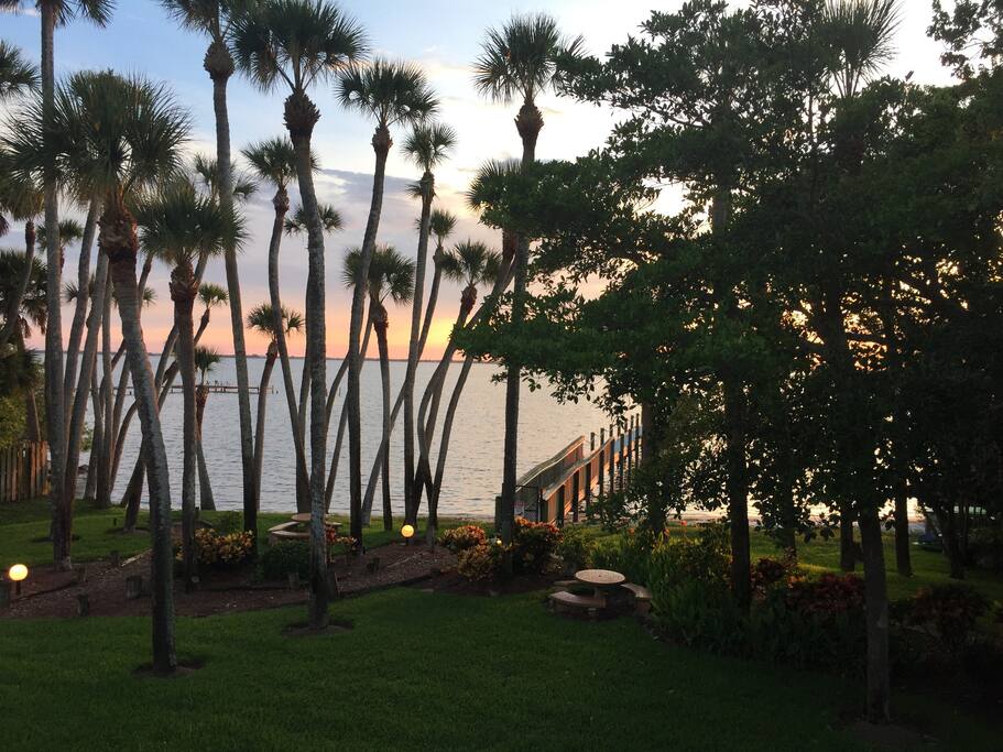 Romantic backyard with dock