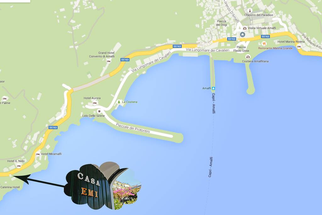 EMI LOCATION HOUSE 750 MT FROM THE CENTER OF AMALFI ubicazione esatta casa EMI 750mt da Amalfi centro