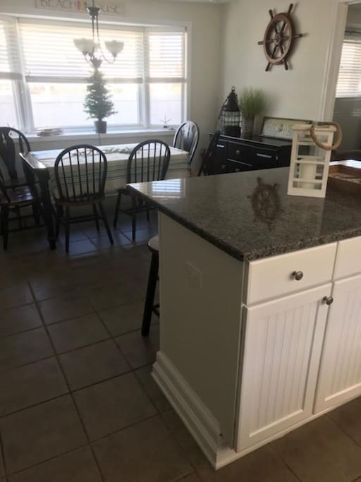 Kitchen looking into dining area