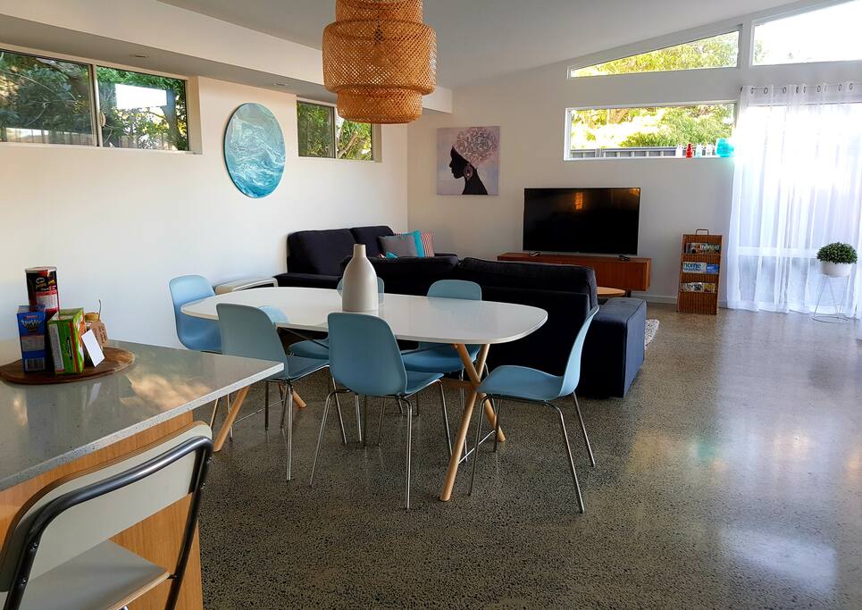 Open plan kitchen, dining and living