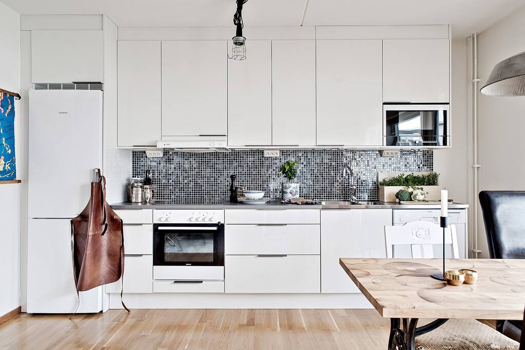 Kitchen with dishwasher and a microwave