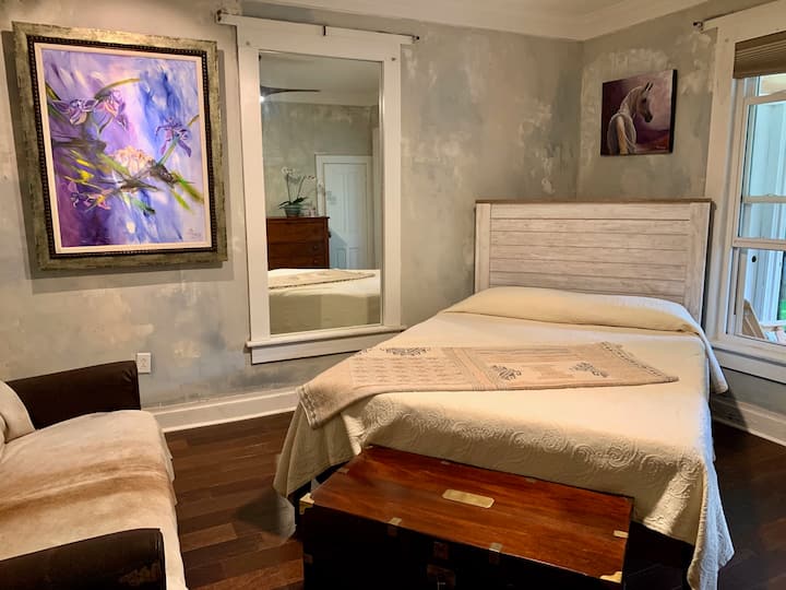 1st floor bedroom includes its own private access door that opens to porch breezeway.  Enjoy your coffee in the adironack chair just outside your bedroom door.