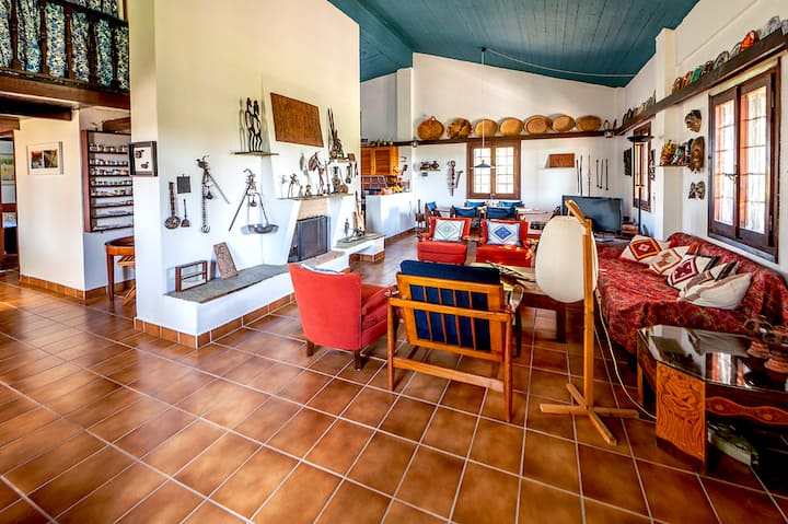 客厅融合了非洲和希腊家具和装饰