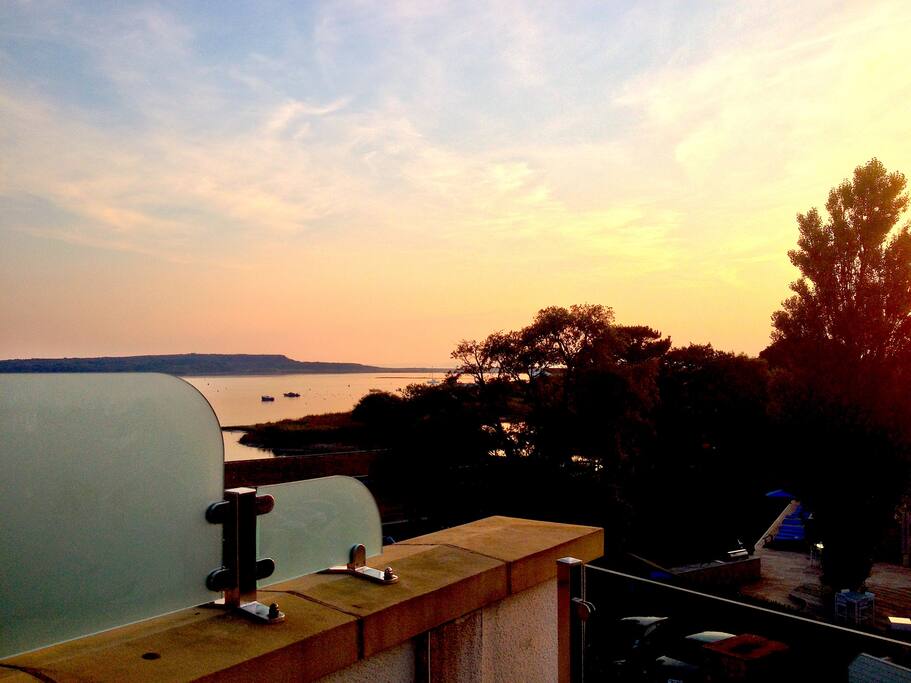 Evening harbour view from the lounge deck