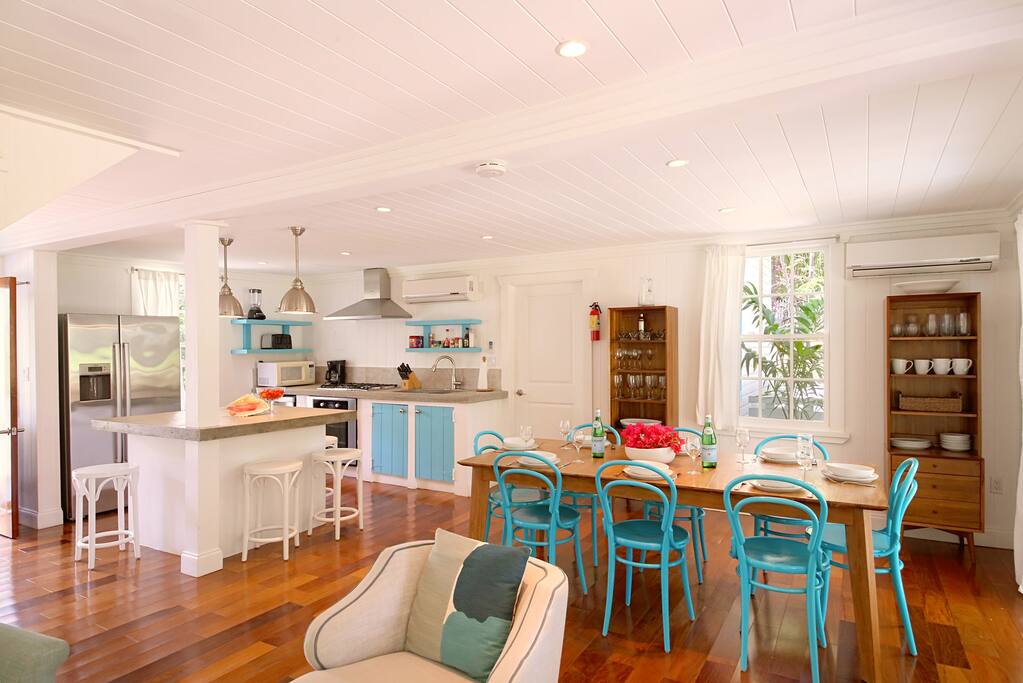 Dining area with seating for eight.