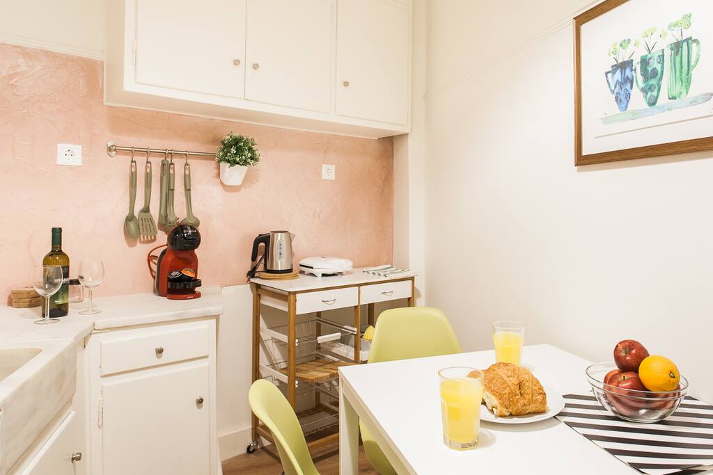 The colorful fully equipped kitchen!