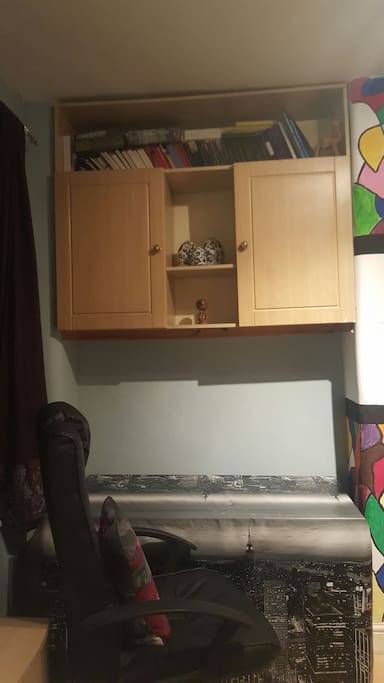 Spacious desk and comfortable chair.