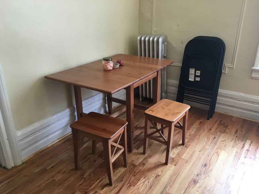 Cozy table for two, 4 extra folding chairs if needed