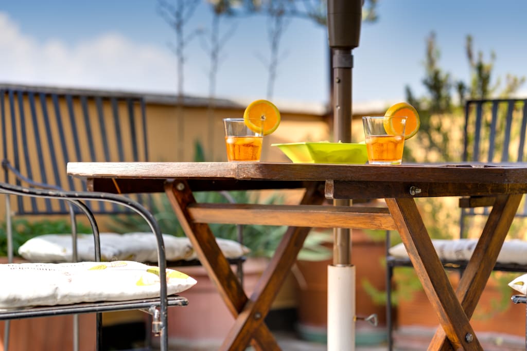 the terrace is ready for your breakfast
