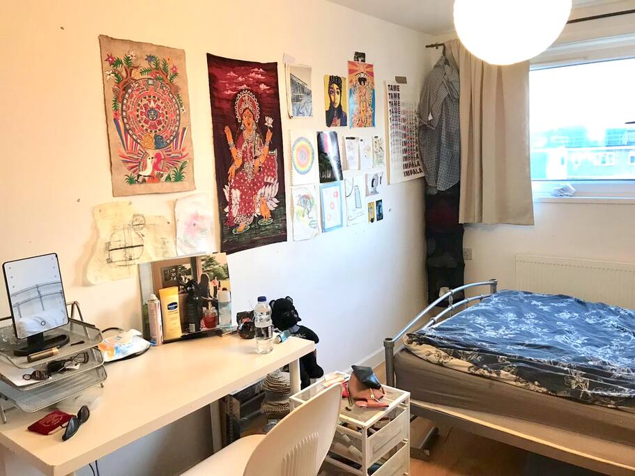 Mirror, desk and chair