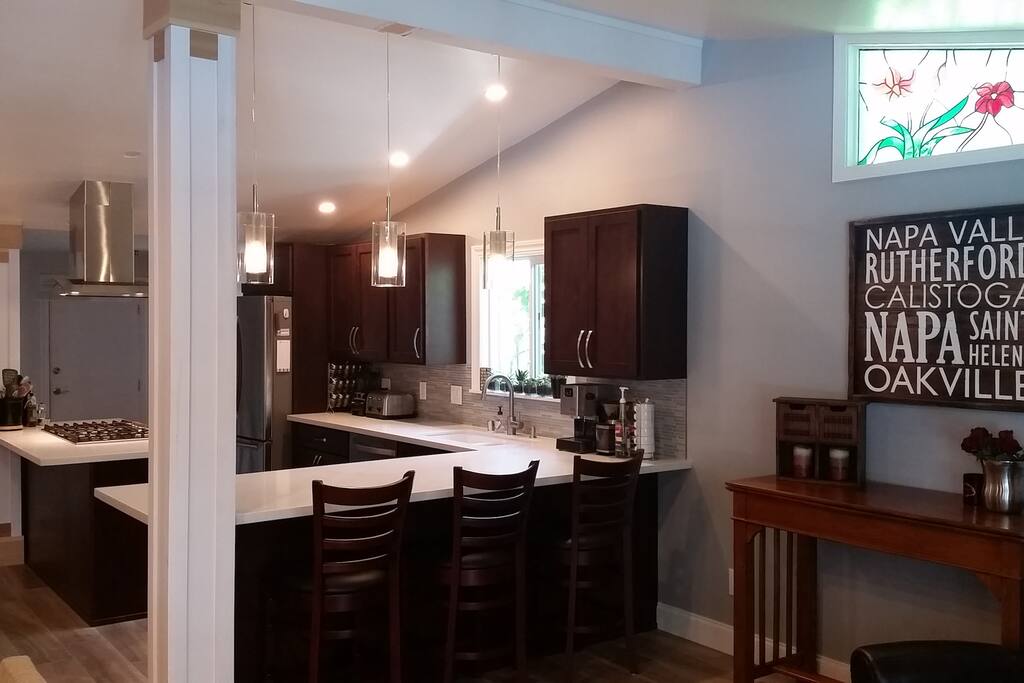 Counter seating for three.