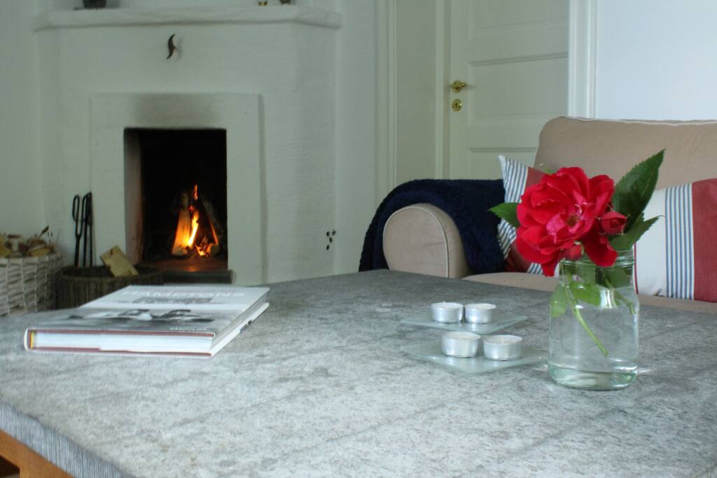 The living room with the fire place