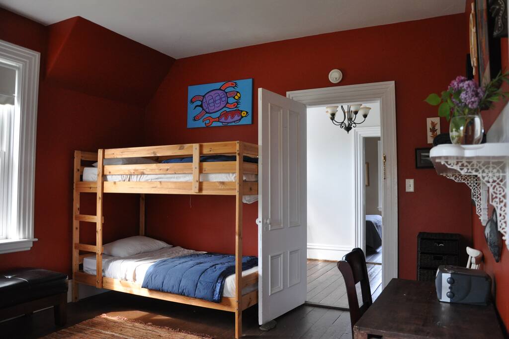 This room works great for two singles on the bottoms, a family or group of friends of four.