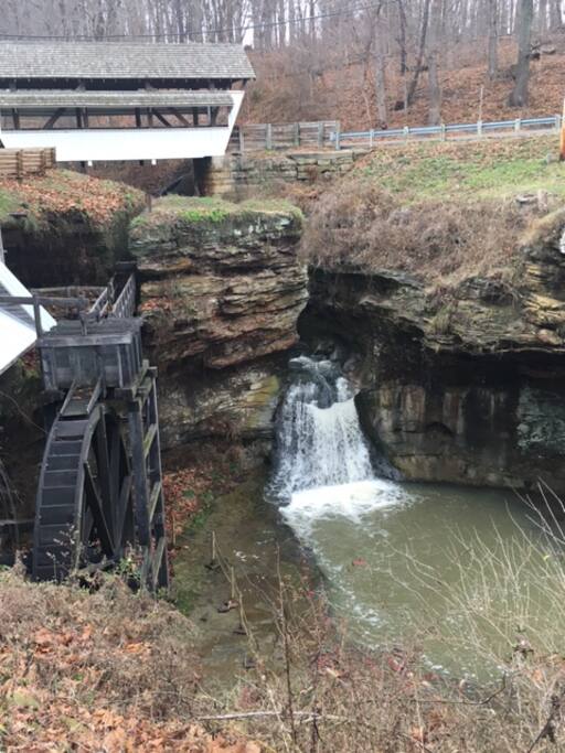 The waterfall at the Rock Mill. When rains are heavy or the winter snow begins to melt, open your window and listen to the water flow!