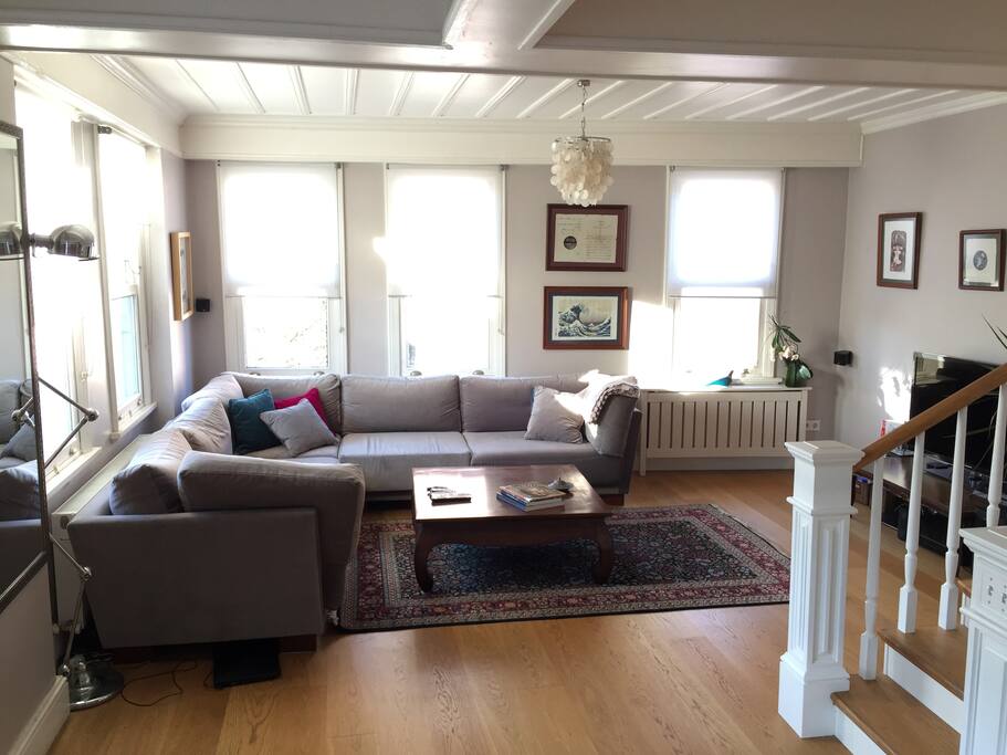 living room with historical castle view