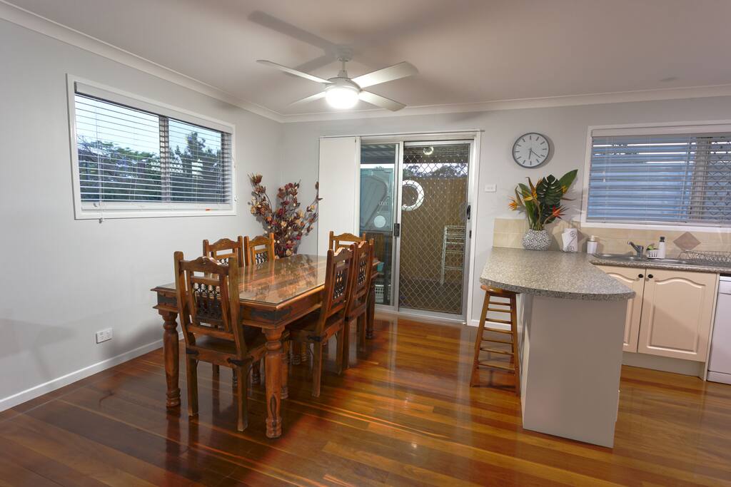 Six chair dining table perfect for those quiet nights in.