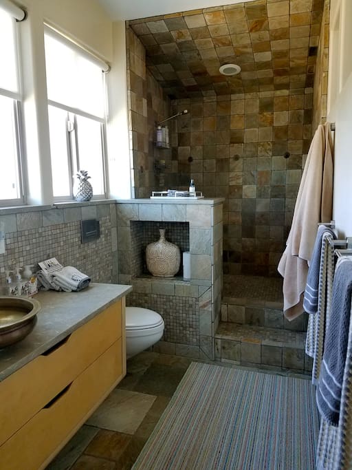 Gorgeous walk in bathroom and shower.
