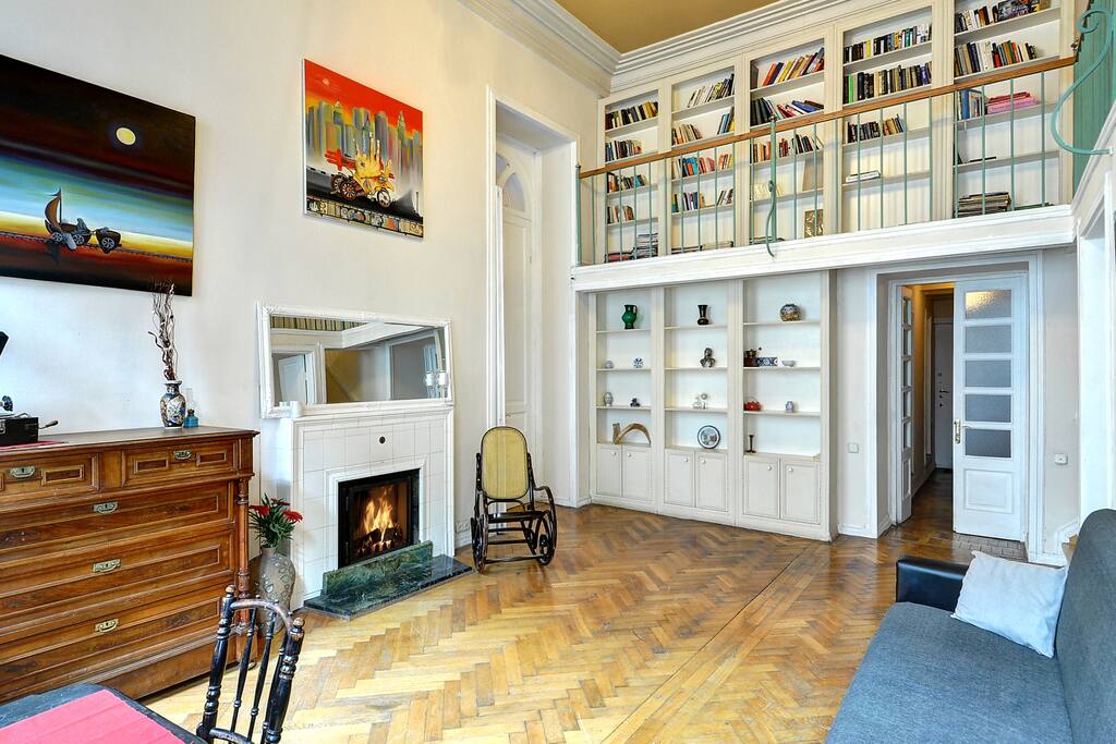 Living room, fireplace