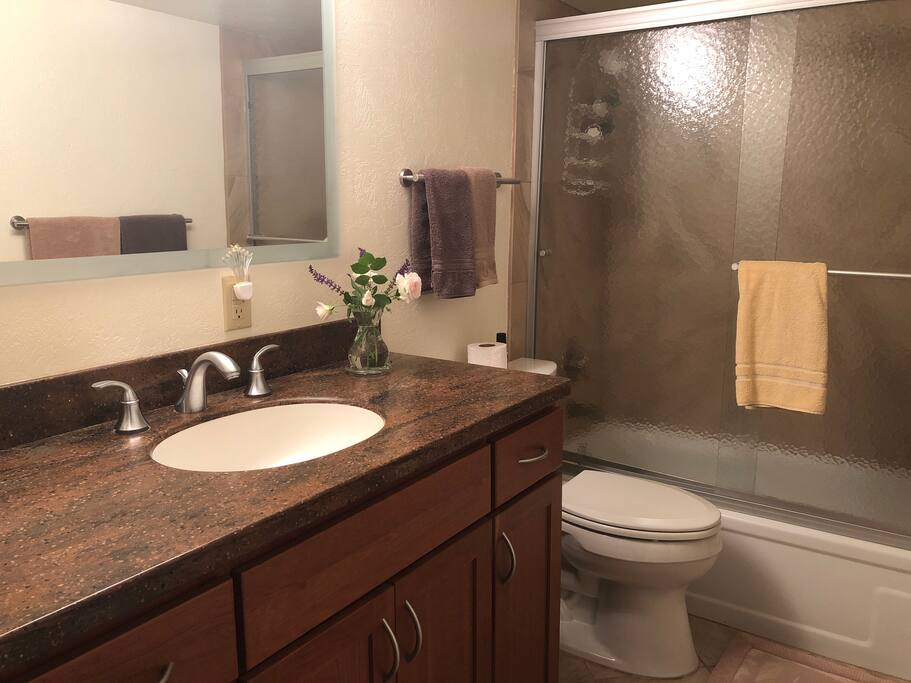 Your own private, full size bathroom. Next to bedroom.