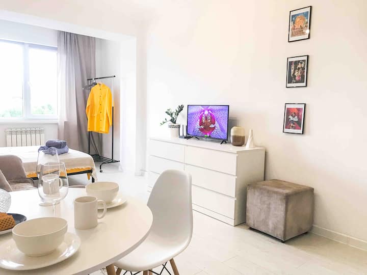 Beige and White Nordic styled apartment Flats for Rent in Almaty