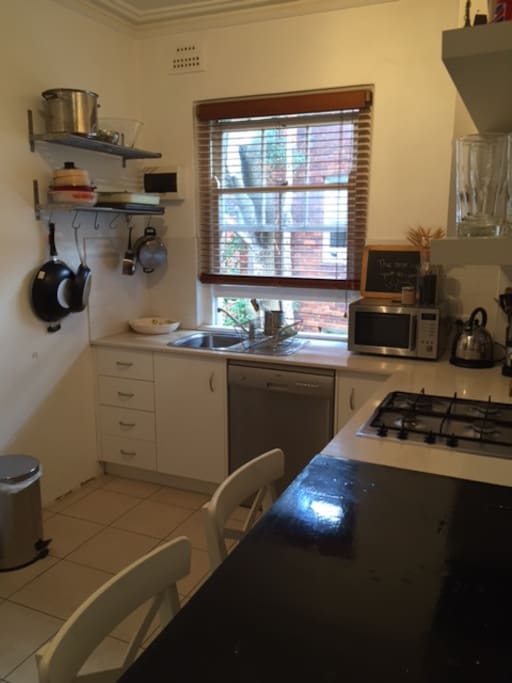 Fully furnished kitchen with all the mod-cons, plenty of space for food in the double door fridge and plenty of space to get your cook on!