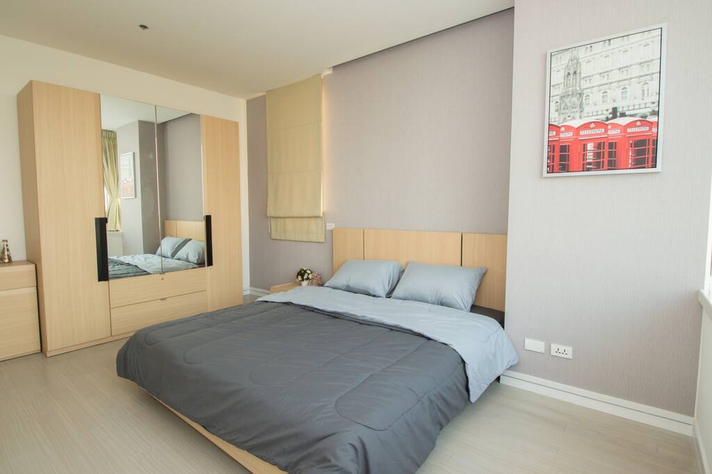 A comfortable king size bed.