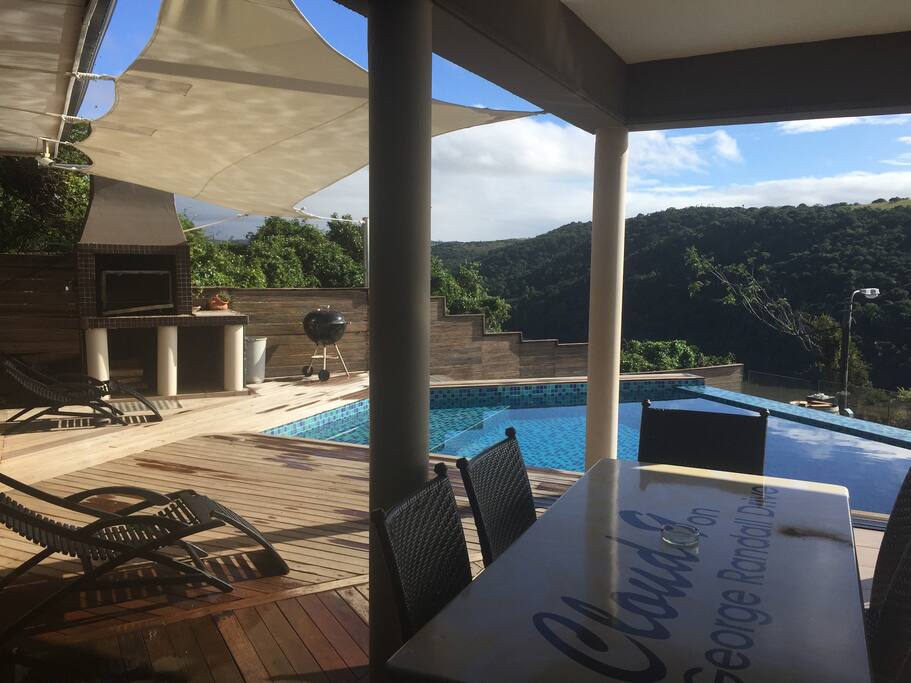 Outdoor braai, deck and pool area