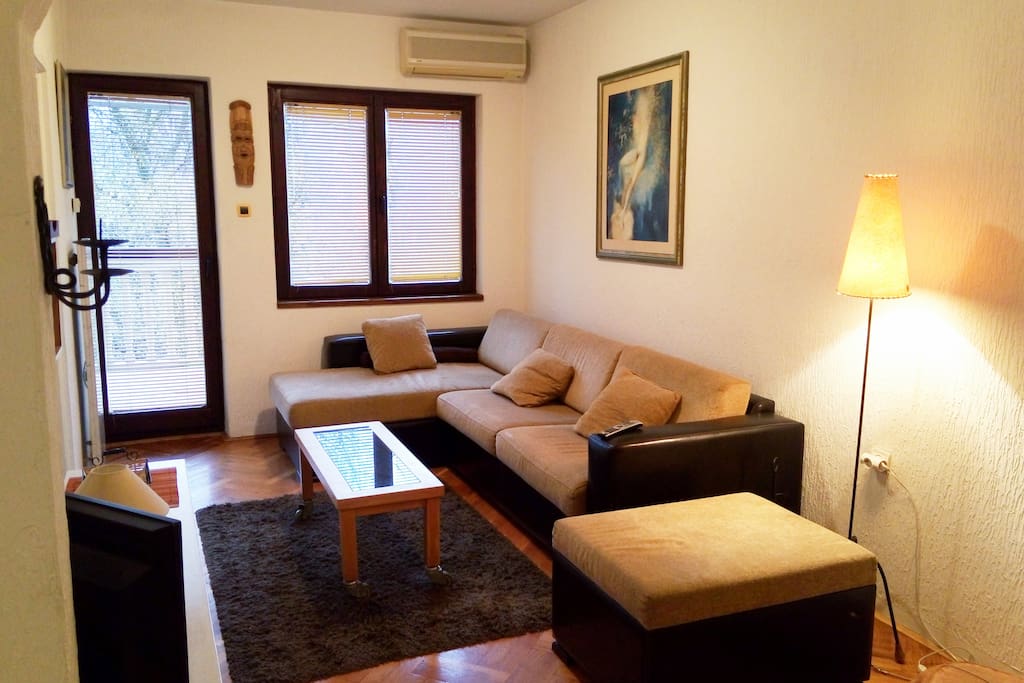 Living room with the large sofa ( may be used as bed )