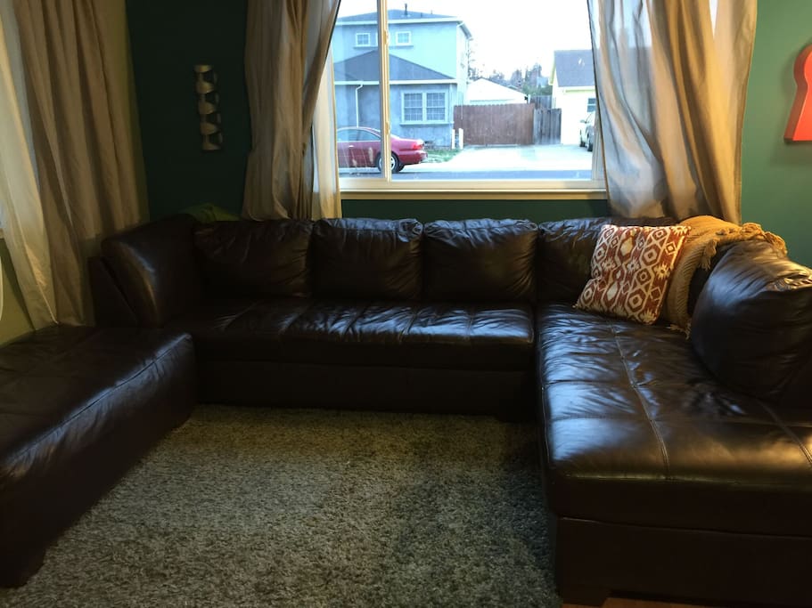 Comfy, spacious leather couch