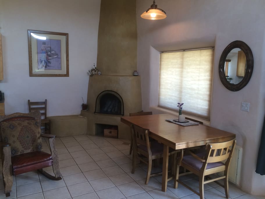 fireplace and dinning room