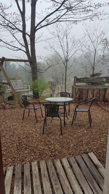 Outdoor space next to garage