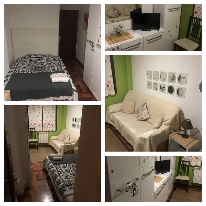 Habitación con cama grande,sofá 3 plazas y tv hd.