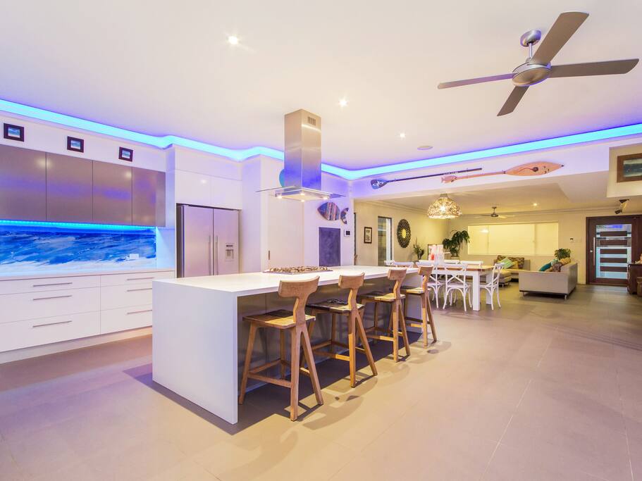 The spacious open plan kitchen and living space.
