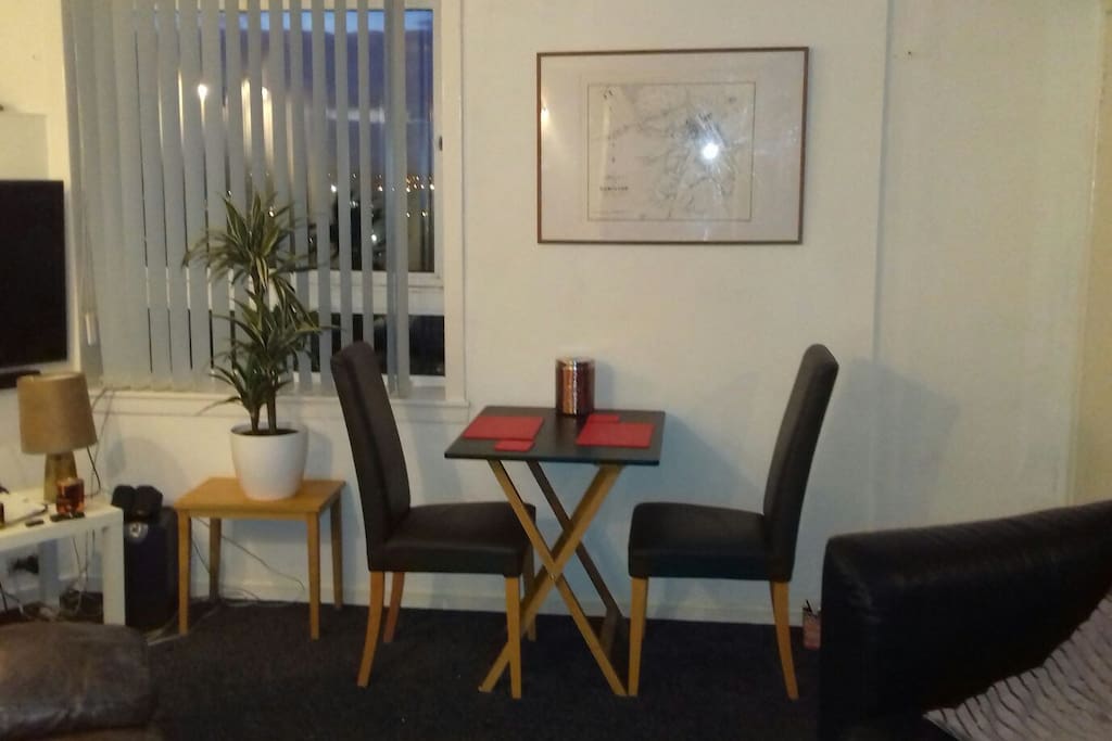Small table for 2 but also have extendable 4 seater table as pictured in previous caption,with 4 chairs to match.