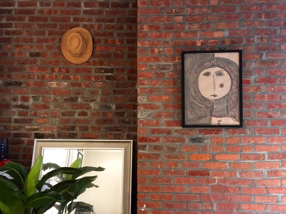 Exposed brick in the living room