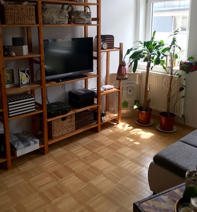 Big flat screen TV with over 40 channels.