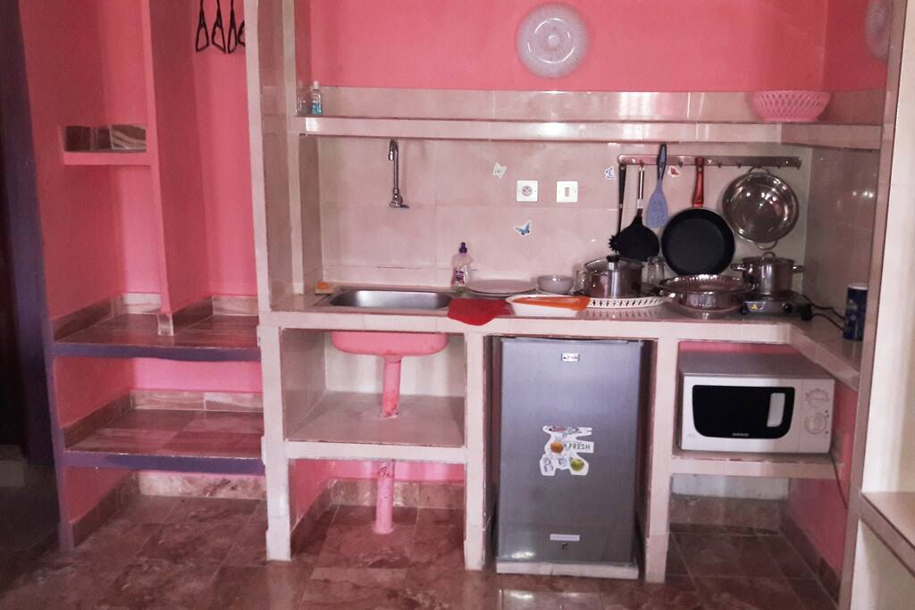 Fully Furnished Kitchen Area with PLENTY of Storage Space (left) side. SenegalStyle APARTMENTS! About $50 a night or $550 a month!