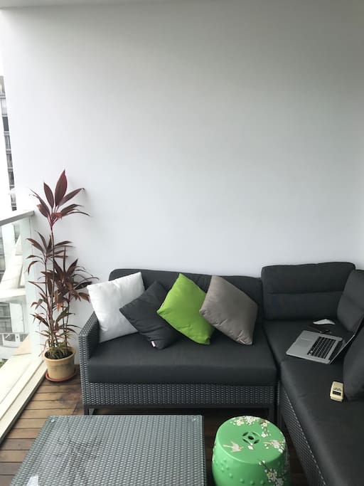 Large balcony with comfortable large outdoor seating area