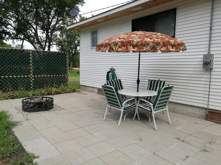 A large-concrete blocks patio, a fire ring, on the south side of the house, gives you ample opportunity for a quite evening, marshmallow roasting, or grilling.