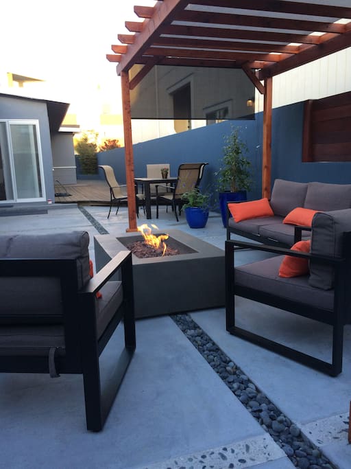 Gated front patio with Weber Grill