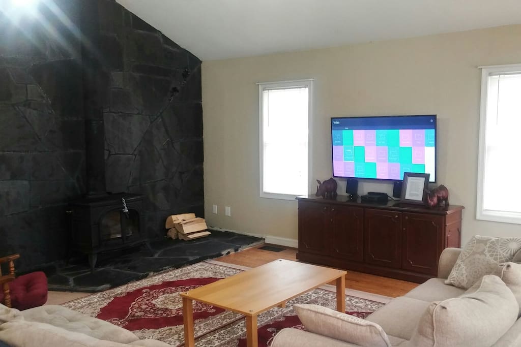 We recently added this stonework and large screen TV to the living room. We also added a queen size sleeper sofa to the living room.