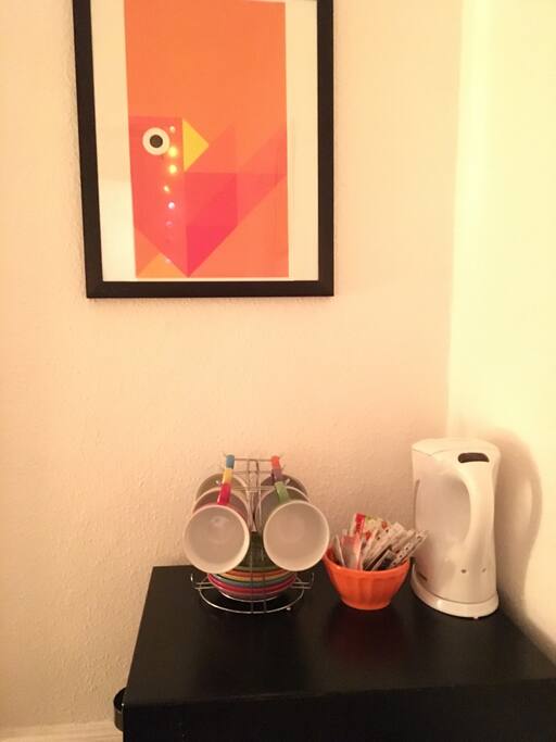 Some tea, a ketle and cups in your room.