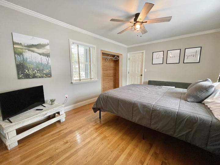 Sleep soundly in this King Suite and cozy retreat with soft linens and blackout curtains for the perfect night’s rest.