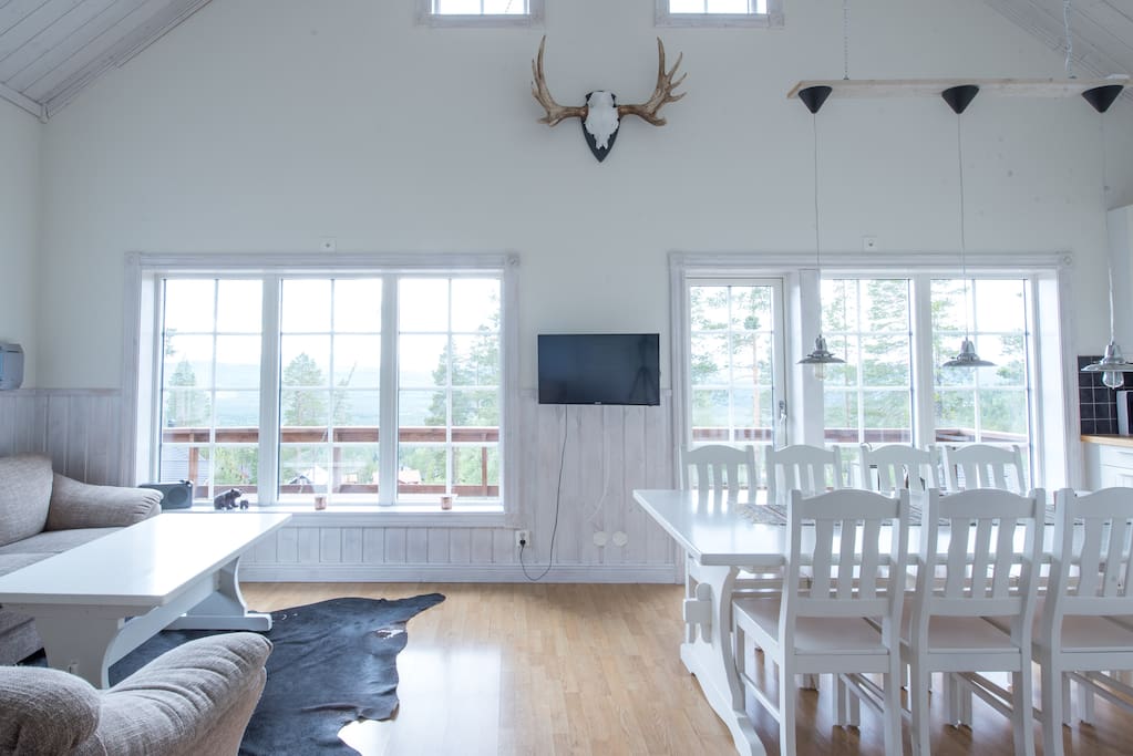 A living room with space