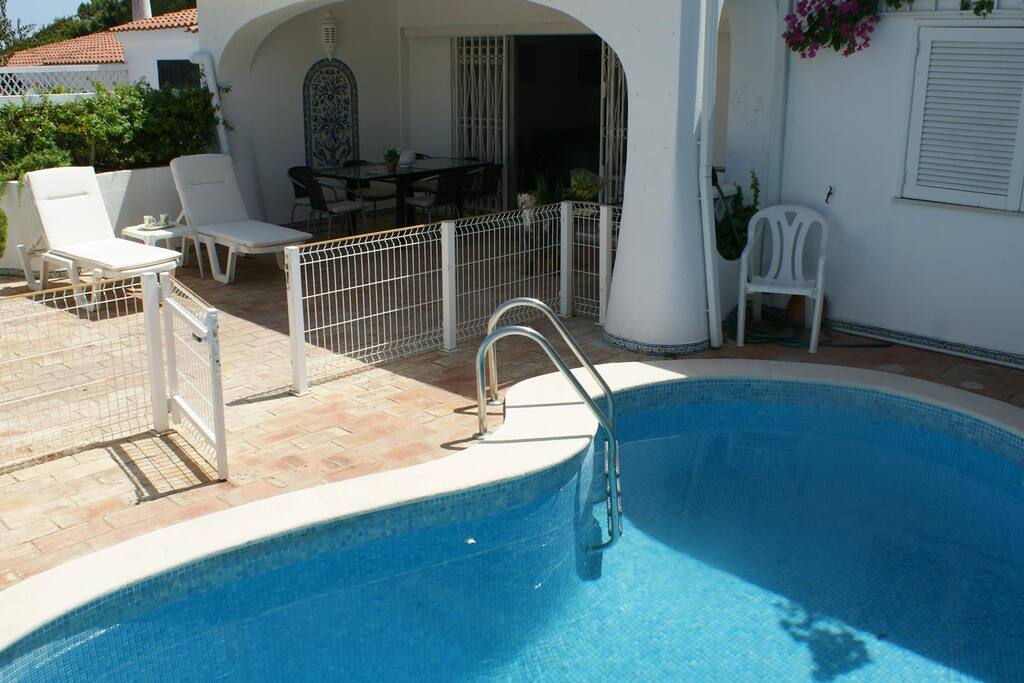 Pool area and outside eating area.